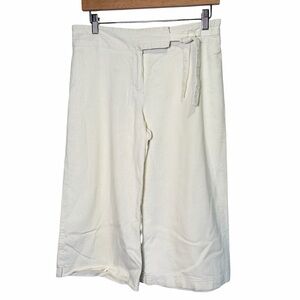 Marks & Spencer Wide Leg Cropped Linen Blend Pants Tie Waist in White, Size US 8